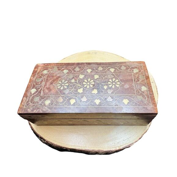 Vintage 1950’s India Keepsake Decorative Rosewood Jewelry Trinket Box - Picture 1 of 6